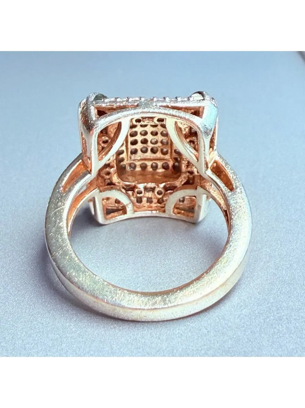 Pave 1.7 TCW Diamond Square Sterling Silver Gold Vermeil Cocktail Ring Heng Ngai